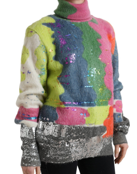 Multicolor Mohair Turtleneck Pullover Sweater Multicolor Mohair Turtleneck Pullover Sweater