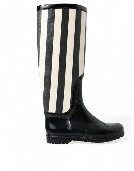 Dolce & Gabbana Black Rubber Knee High Flat Boots Shoes Dolce & Gabbana Black Rubber Knee High Flat Boots Shoes