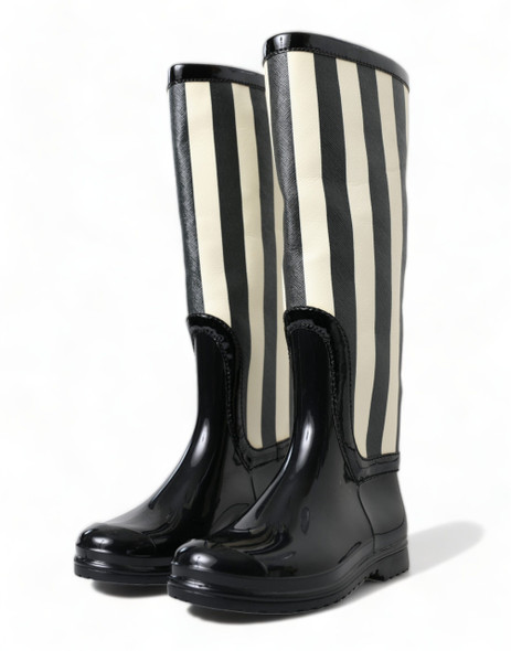 Black Rubber Knee High Flat Boots Shoes Black Rubber Knee High Flat Boots Shoes