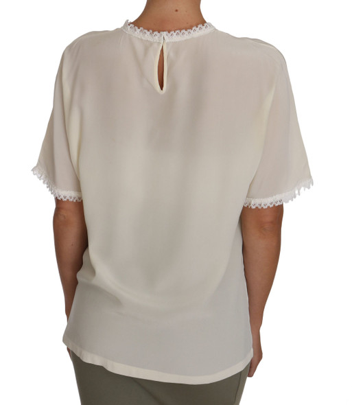 White Cream Silk Lace Top Blouse T-Shirt White Cream Silk Lace Top Blouse T-Shirt