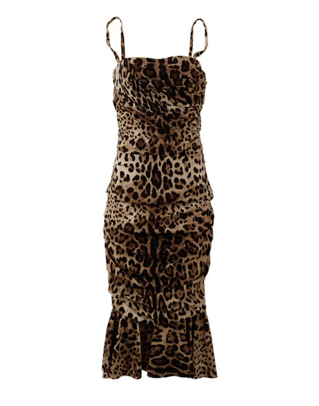 Brown Leopard Print Ruched Midi Dress Brown Leopard Print Ruched Midi Dress