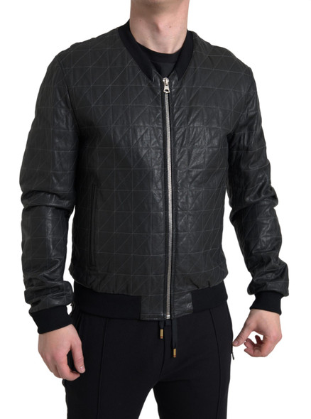 Black Leather Full Zip Bomber Coat Jacket Black Leather Full Zip Bomber Coat Jacket