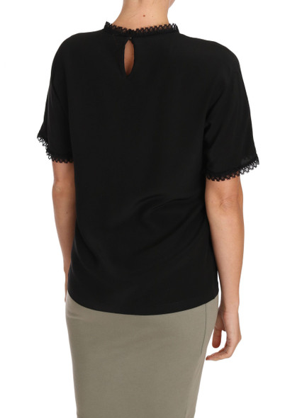 Black Silk Lace Top Blouse T-Shirt Black Silk Lace Top Blouse T-Shirt