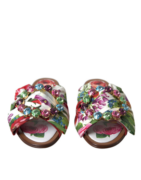 Multicolor Floral Flats Crystal Sandals Shoes Multicolor Floral Flats Crystal Sandals Shoes