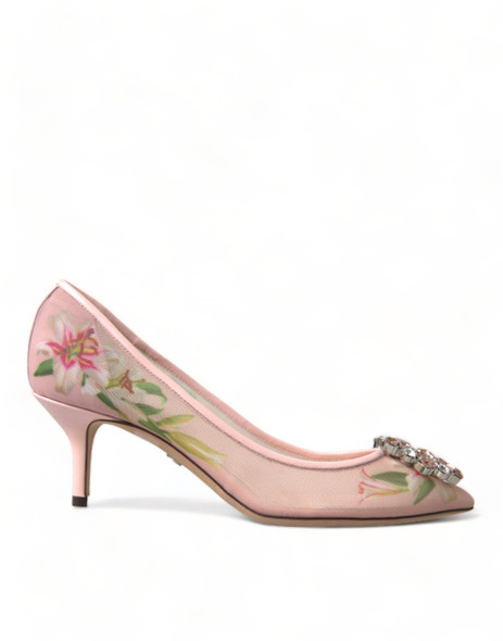 Dolce & Gabbana Pink Floral Crystal Heels Pumps Shoes Dolce & Gabbana Pink Floral Crystal Heels Pumps Shoes