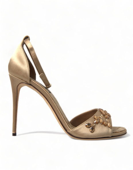 Dolce & Gabbana Gold Satin Ankle Strap Crystal Sandals Shoes Dolce & Gabbana Gold Satin Ankle Strap Crystal Sandals Shoes