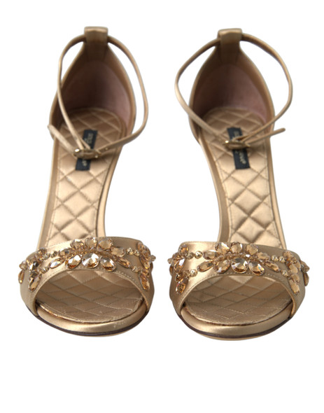 Dolce & Gabbana Gold Satin Ankle Strap Crystal Sandals Shoes Dolce & Gabbana Gold Satin Ankle Strap Crystal Sandals Shoes