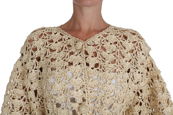 Dolce & Gabbana Beige Cardigan Crochet Knitted Raffia Sweater bgTSH2722 Dolce & Gabbana Beige Cardigan Crochet Knitted Raffia Sweater bgTSH2722