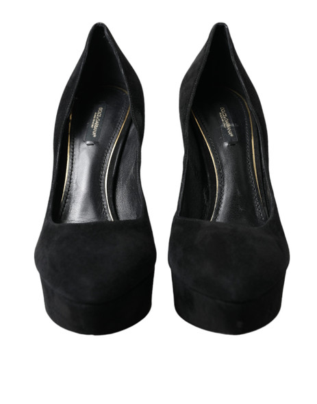 Black Suede Leather Platform Heel Pumps Shoes Black Suede Leather Platform Heel Pumps Shoes