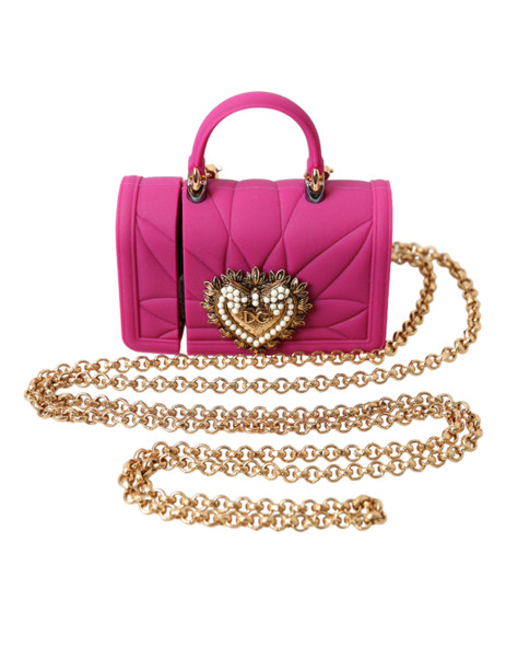 Pink Silicone Devotion Heart Bag Gold Chain Airpods Case Pink Silicone Devotion Heart Bag Gold Chain Airpods Case