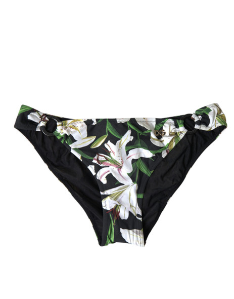 Black Lily Print Swimwear Bottom Beachwear Bikini Black Lily Print Swimwear Bottom Beachwear Bikini