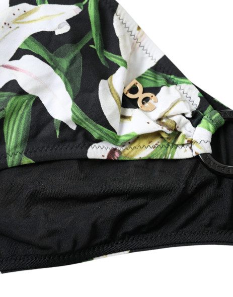 Black Lily Print Swimwear Bottom Beachwear Bikini Black Lily Print Swimwear Bottom Beachwear Bikini
