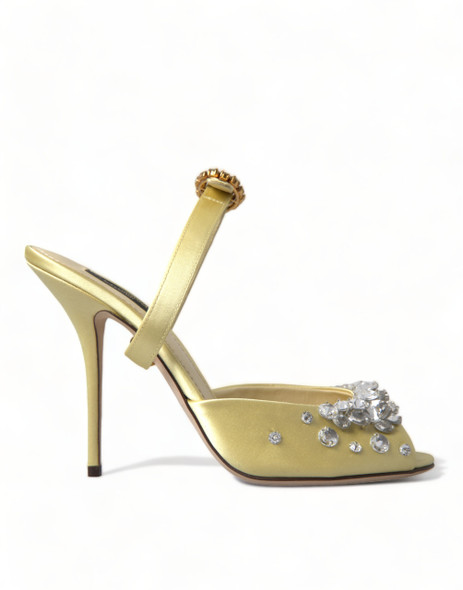 Yellow Satin Crystal Mary Janes Sandals Yellow Satin Crystal Mary Janes Sandals