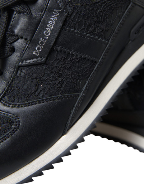 Black Floral Lace Leather Sneakers Shoes Black Floral Lace Leather Sneakers Shoes