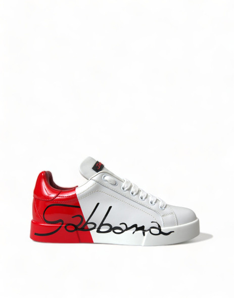Dolce & Gabbana White Red Lace Up Womens Low Top Sneakers Shoes Dolce & Gabbana White Red Lace Up Womens Low Top Sneakers Shoes
