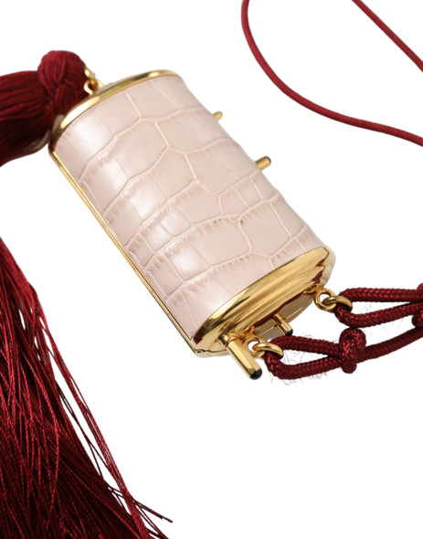 Pink Exotic Leather Mini Mirror Tassel Makeup Bag Pink Exotic Leather Mini Mirror Tassel Makeup Bag