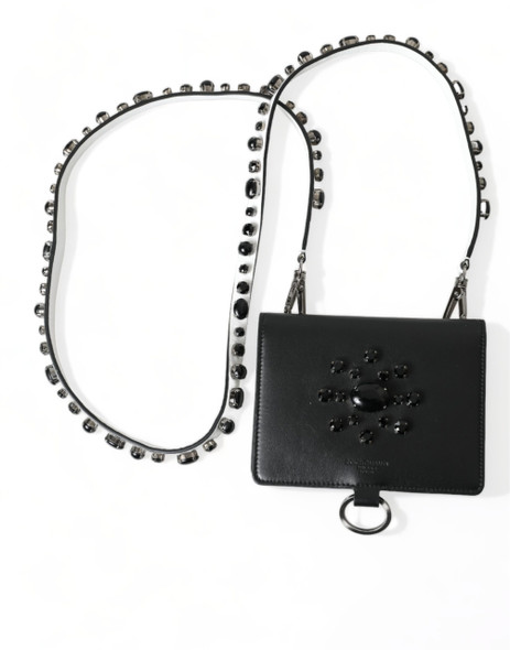 Black Leather Crystal Embellished Card Holder Wallet Black Leather Crystal Embellished Card Holder Wallet