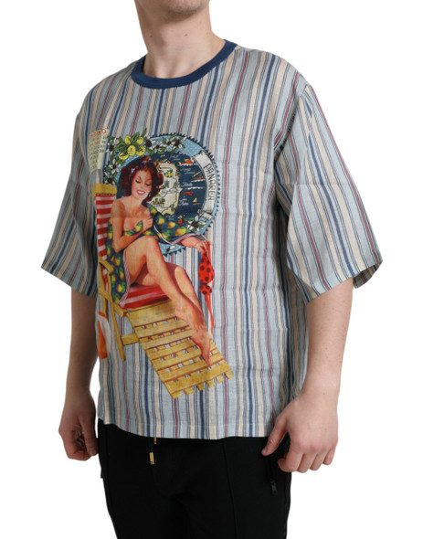 Multicolor Agosto Print Linen T-shirt Multicolor Agosto Print Linen T-shirt