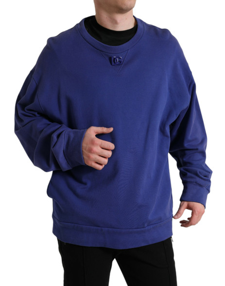 Dolce & Gabbana Royal Blue Cotton Crewneck Pullover Sweater Dolce & Gabbana Royal Blue Cotton Crewneck Pullover Sweater