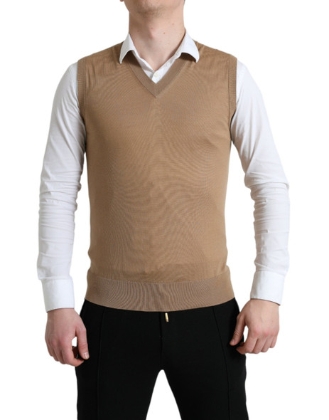 Dolce & Gabbana Brown Wool Sleeveless Pullover Sweater Dolce & Gabbana Brown Wool Sleeveless Pullover Sweater
