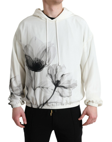 White Floral Print Hooded Pullover Sweater White Floral Print Hooded Pullover Sweater