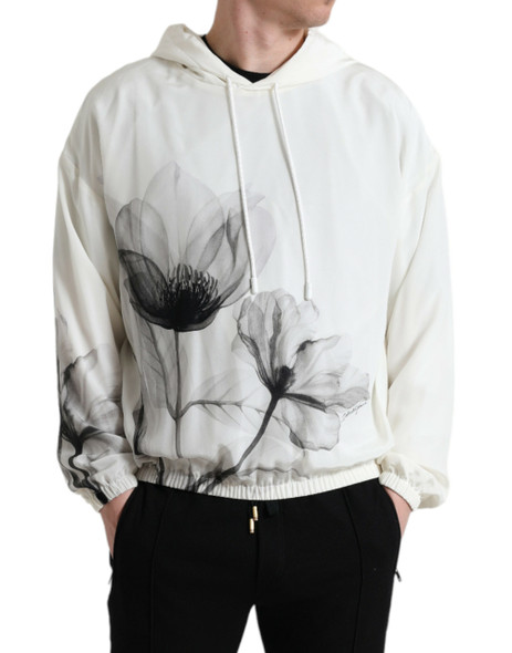 White Floral Print Hooded Pullover Sweater White Floral Print Hooded Pullover Sweater