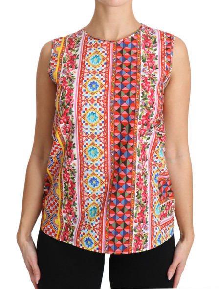 Dolce & Gabbana Carretto Print Pure Cotton Tank Top Floral Blouse Dolce & Gabbana Carretto Print Pure Cotton Tank Top Floral Blouse