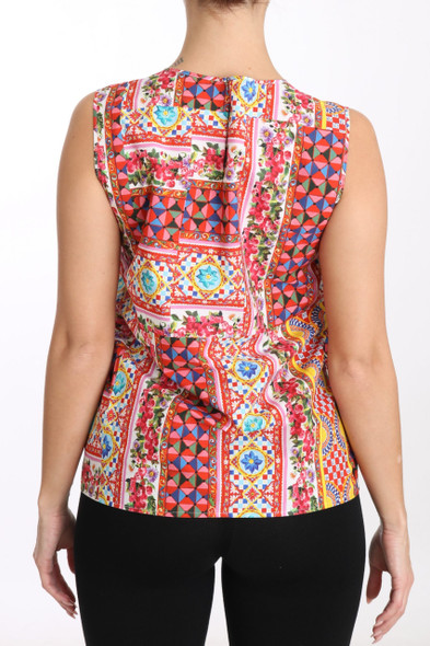 Carretto Print Pure Cotton Tank Top Floral Blouse Carretto Print Pure Cotton Tank Top Floral Blouse