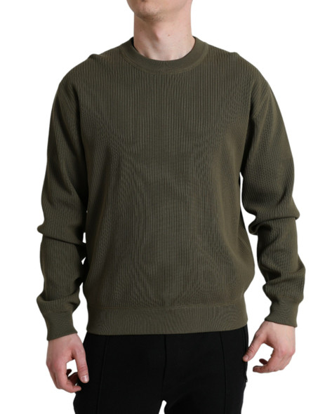 Dolce & Gabbana Green Cotton Crew Neck Men Pullover Sweater Dolce & Gabbana Green Cotton Crew Neck Men Pullover Sweater
