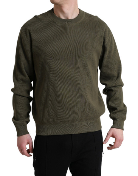 Dolce & Gabbana Green Cotton Crew Neck Men Pullover Sweater Dolce & Gabbana Green Cotton Crew Neck Men Pullover Sweater