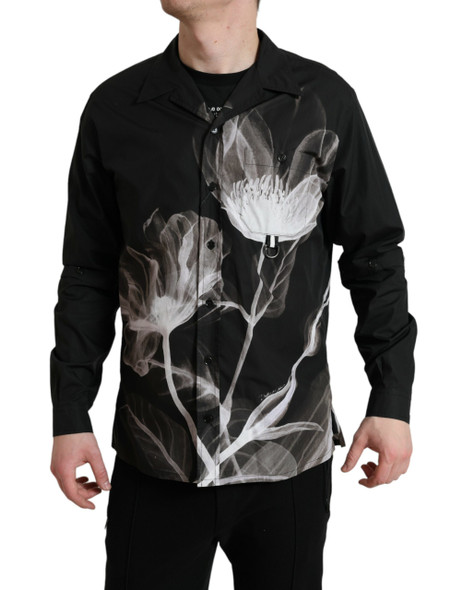 Dolce & Gabbana Black Floral Cotton Collared Long Sleeves Men Shirt Dolce & Gabbana Black Floral Cotton Collared Long Sleeves Men Shirt
