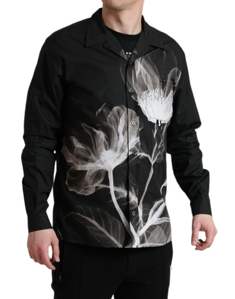 Dolce & Gabbana Black Floral Cotton Collared Long Sleeves Men Shirt Dolce & Gabbana Black Floral Cotton Collared Long Sleeves Men Shirt