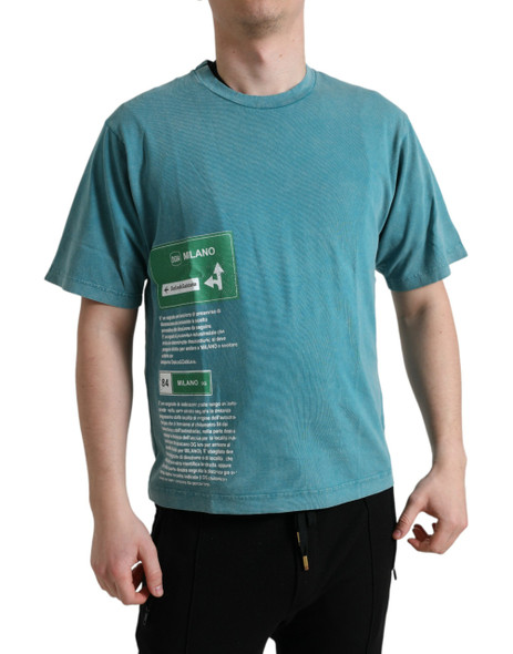 Blue Cotton Milano Street Round Neck T-shirt Blue Cotton Milano Street Round Neck T-shirt