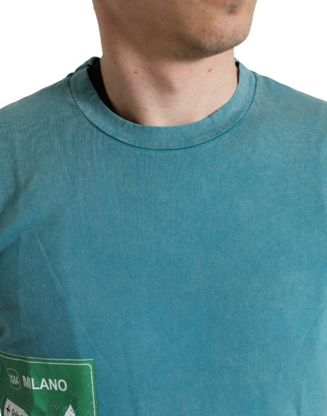 Dolce & Gabbana Blue Cotton Milano Street Round Neck T-shirt Dolce & Gabbana Blue Cotton Milano Street Round Neck T-shirt