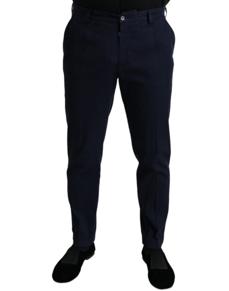Dolce & Gabbana Dark Blue Cotton Stretch Slim Fit Dress Pants Dolce & Gabbana Dark Blue Cotton Stretch Slim Fit Dress Pants