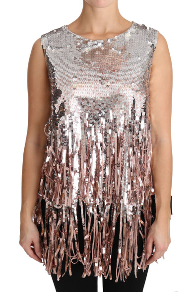 Golden Pink Sequined Fringe Tank Top Golden Pink Sequined Fringe Tank Top