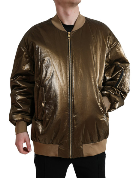 Bronze Nylon Full Zip Men Bomber Jacket Bronze Nylon Full Zip Men Bomber Jacket