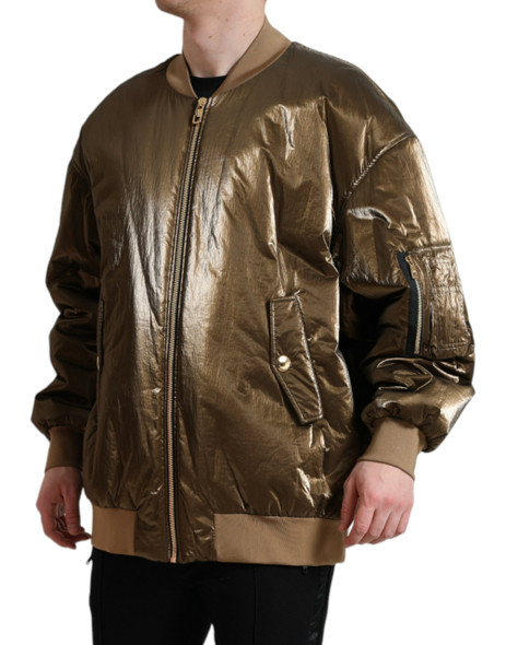 Bronze Nylon Full Zip Men Bomber Jacket Bronze Nylon Full Zip Men Bomber Jacket