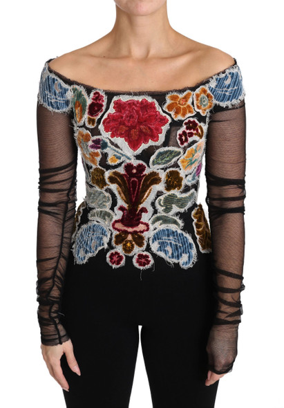 Black Floral Ricamo Top T-shirt Blouse Black Floral Ricamo Top T-shirt Blouse