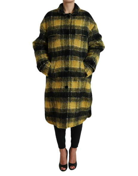 Yellow Plaid Long Sleeve Casual Coat Jacket Yellow Plaid Long Sleeve Casual Coat Jacket