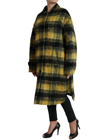 Yellow Plaid Long Sleeve Casual Coat Jacket Yellow Plaid Long Sleeve Casual Coat Jacket