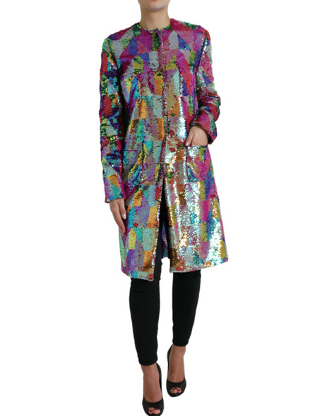 Dolce & Gabbana Multicolor Polyester Sequined Coat Jacket Dolce & Gabbana Multicolor Polyester Sequined Coat Jacket