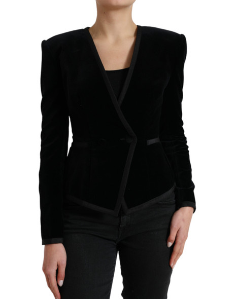 Dolce & Gabbana Black Velvet Cotton Double Breasted Jacket Dolce & Gabbana Black Velvet Cotton Double Breasted Jacket