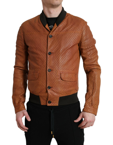 Brown Lambskin Leather Perforated Jacket Brown Lambskin Leather Perforated Jacket
