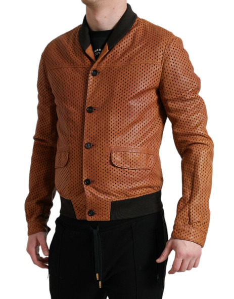 Dolce & Gabbana Brown Lambskin Leather Perforated Jacket Dolce & Gabbana Brown Lambskin Leather Perforated Jacket