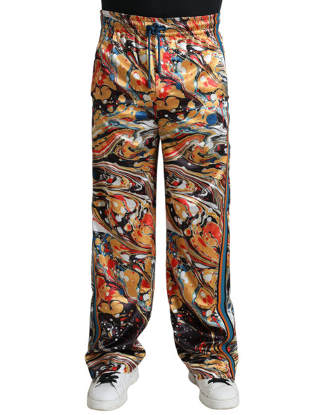 Multicolor Marble Print Satin Pants Multicolor Marble Print Satin Pants