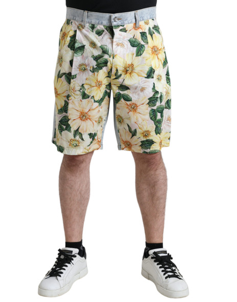 Multicolor Floral Print Denim Bermuda Shorts Multicolor Floral Print Denim Bermuda Shorts