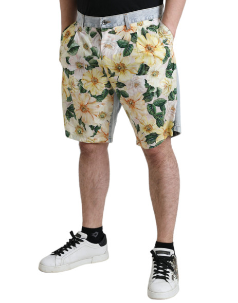 Multicolor Floral Print Denim Bermuda Shorts Multicolor Floral Print Denim Bermuda Shorts