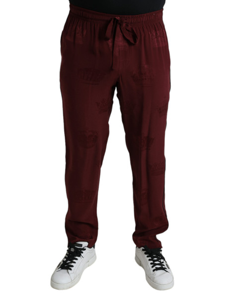 Maroon Crown Pattern Silk Pajama Pants Maroon Crown Pattern Silk Pajama Pants