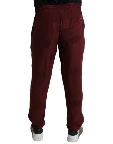 Maroon Crown Pattern Silk Pajama Pants Maroon Crown Pattern Silk Pajama Pants